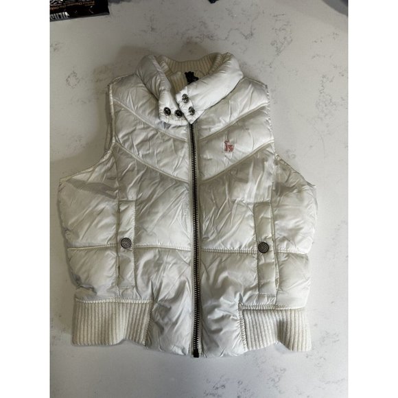 Old Navy Vest Girl Size X-Small White Polyester Urban Puffer Sleeveless Full Zip - Picture 7 of 7